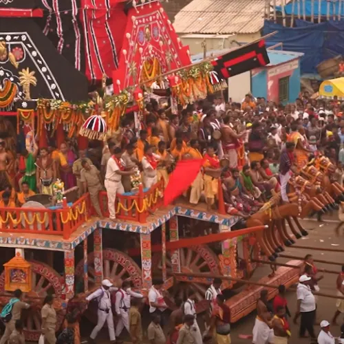 lord jagannath rath yatra people pulling huge chariot rath of God Krishna lord jagannath