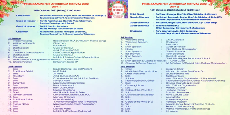 anthurium festival 2022 programme schedule Mizoram