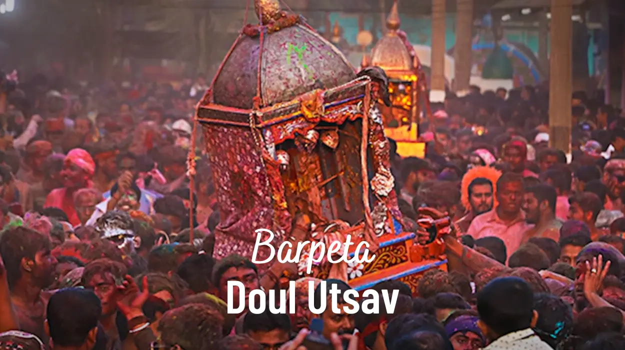 Barpeta Satra Doul Utsav Holi, devotees people carrying Radha Krishna Doul, Dola, Palanquin, Palki