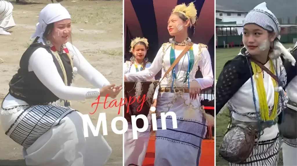 galo tribe girls traditional ethnic wear dress dance during mopin festival arunachal pradesh